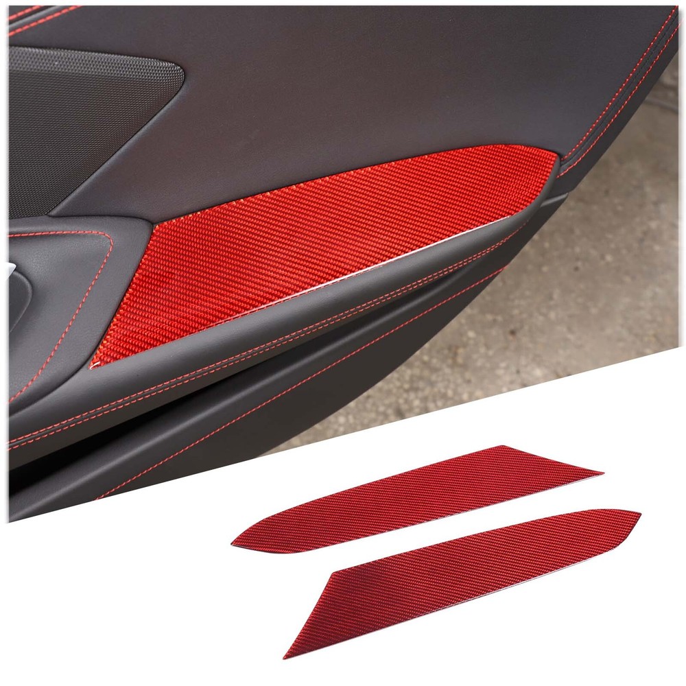 Red Carbon Car Interior Door Armrest Side Panel Trim For Corvette C8 Z51 2020-24