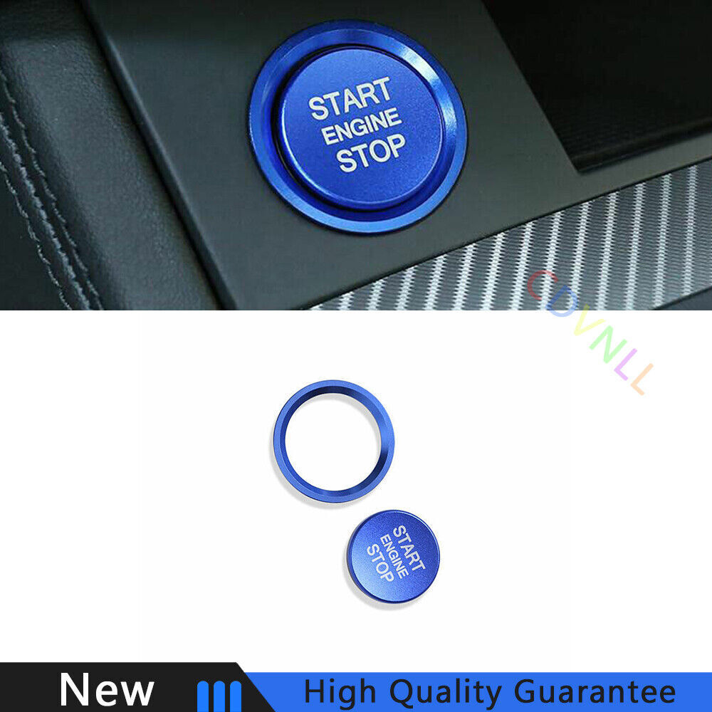 Fit For Audi Q7 2016-2019 Blue Aluminum One-Click Startup Switch Cover Trim 2PCS