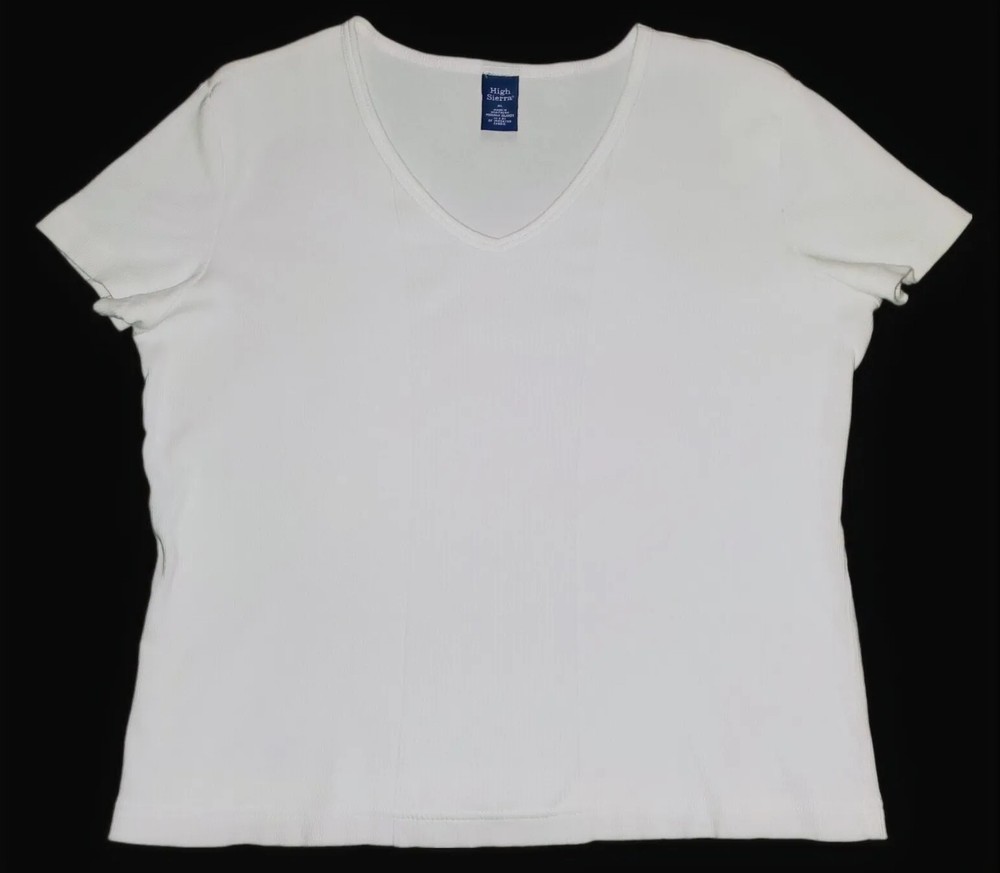 High Sierra White Lightly Ribbed Short Sleeve V-Neck Shirt Women's Size XL
