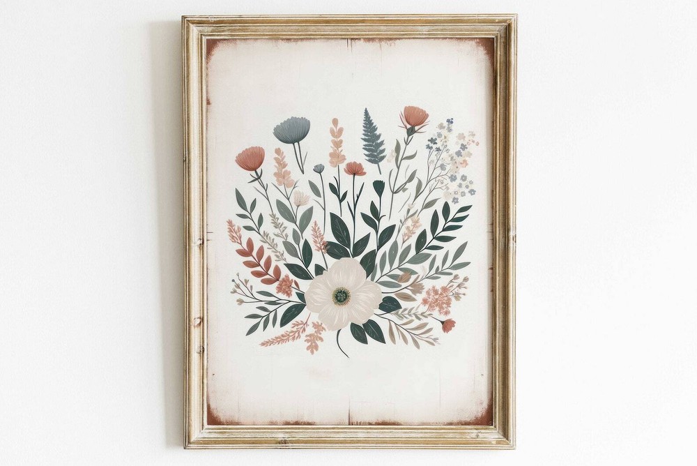 Wildflower Art Print Minimalist Flower Wall Art Rustic Floral Print Vintage