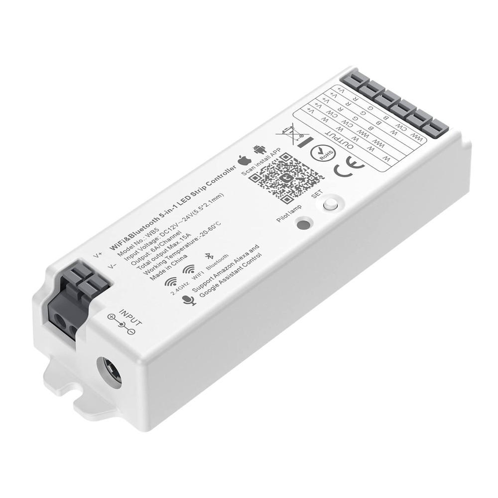 BTF-LIGHTING 5-in-1 WiFi PWM LED Controller 2.4GHz Tuya Smart Home Compatible Alexa