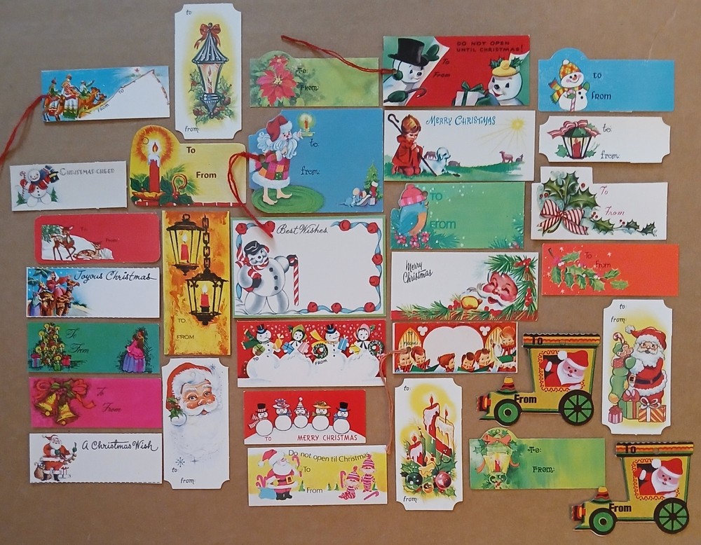Vintage Christmas Gift Tags (30+ To/From) 1940's, 50's 60's 70's Xmas Art Deco+