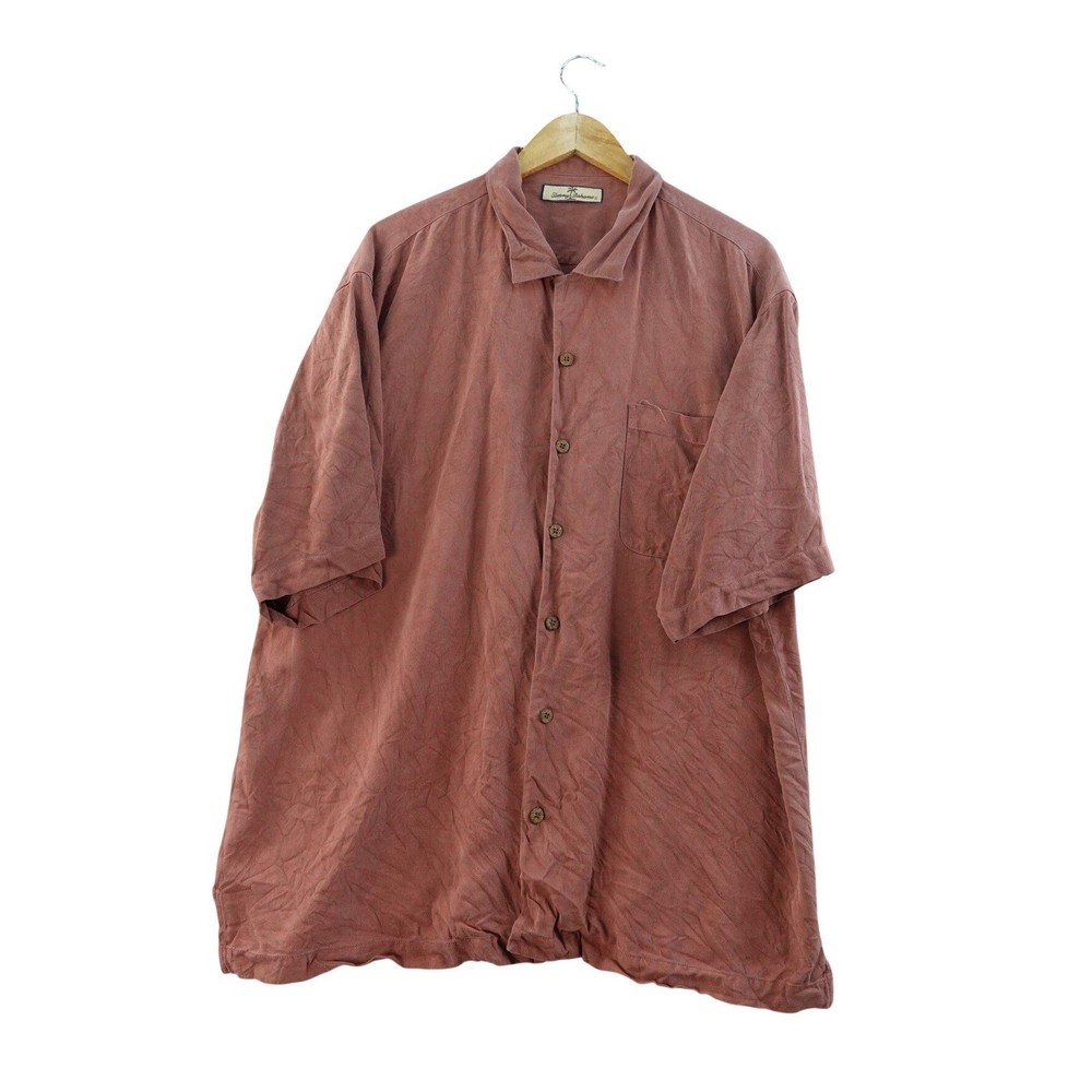 Tommy Bahama Mens XL 100% Silk Shirt Camp Short Sleeve Brown Button Up Casual