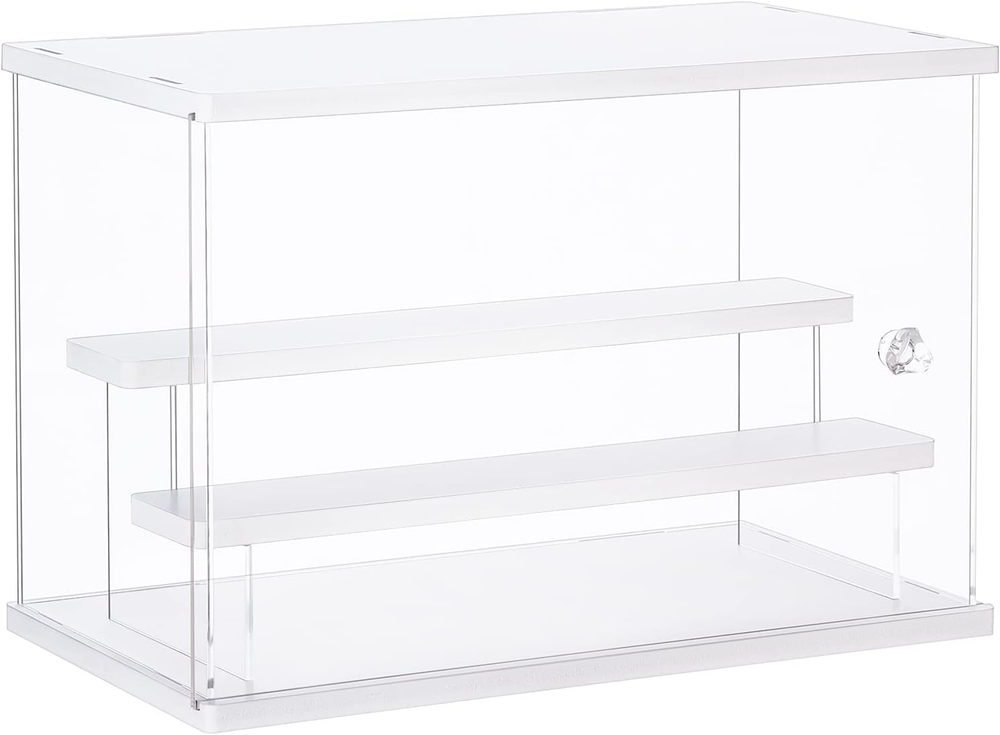 Acrylic Display Case with 2-Tier Ladder Shelves Clear Dustproof Stand for Collectibles