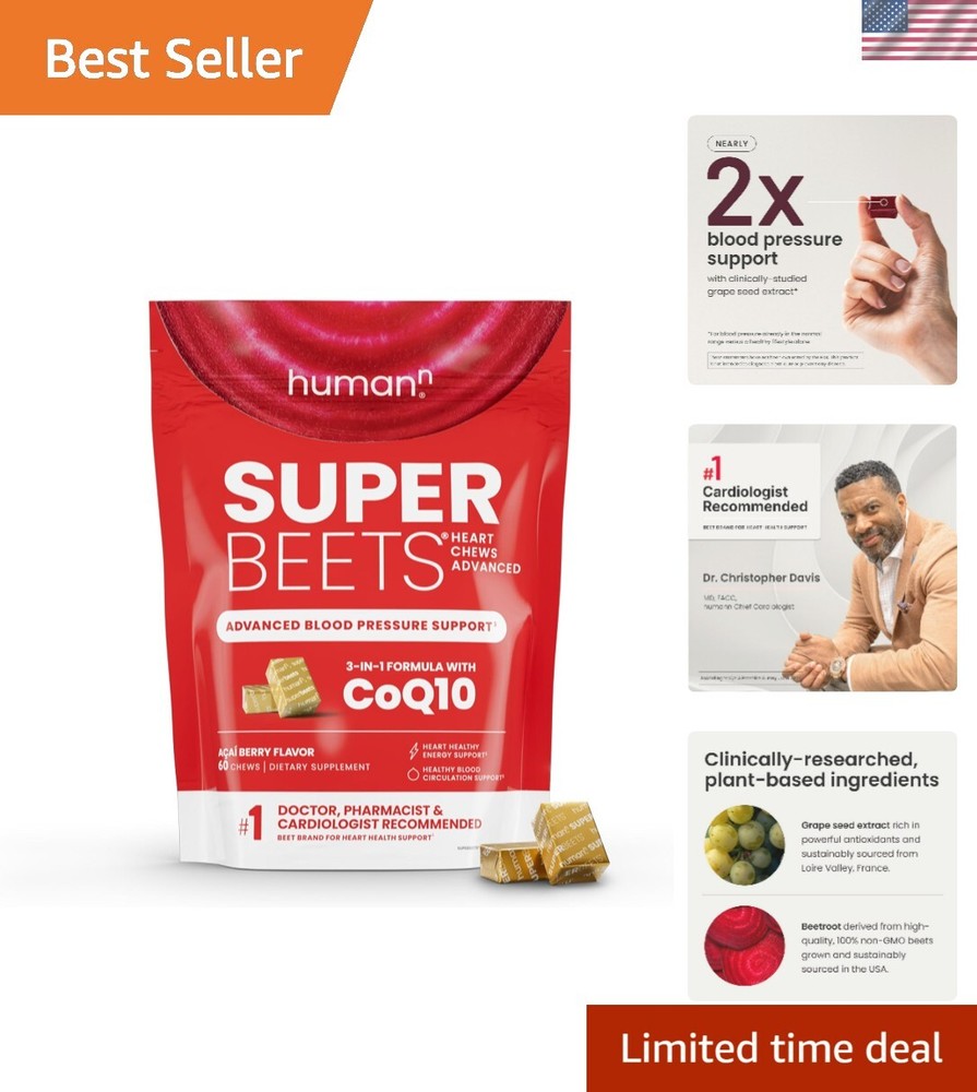 SuperBeets Heart Chews Advanced 3-in-1 Formula with Beetroot and Grape Seed Extract