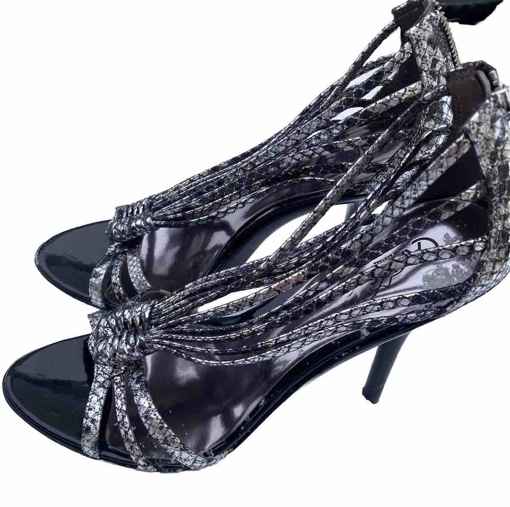 Carlos by Carlos Santana Metallic Snake Print Stiletto Heels Black Silver 8.5