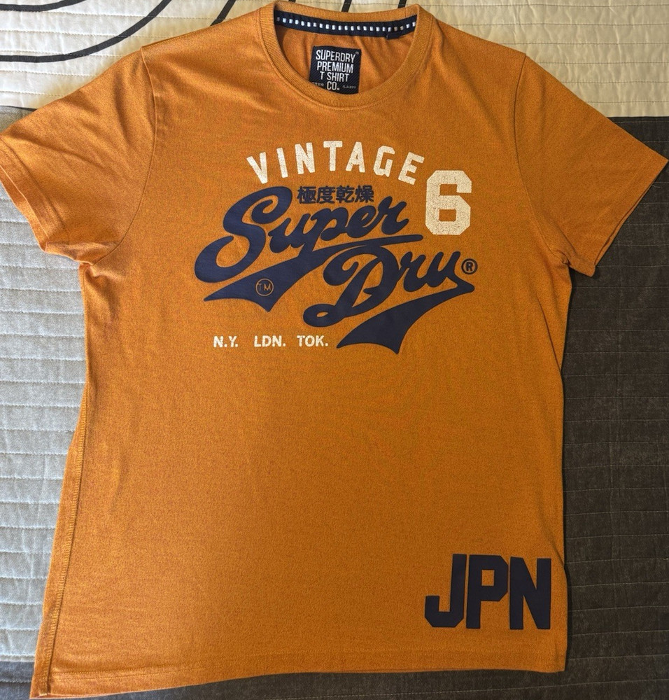 Superdry 2XL Vintage Orange Graphic Crew Neck Short Sleeve Cotton T-Shirt Men's