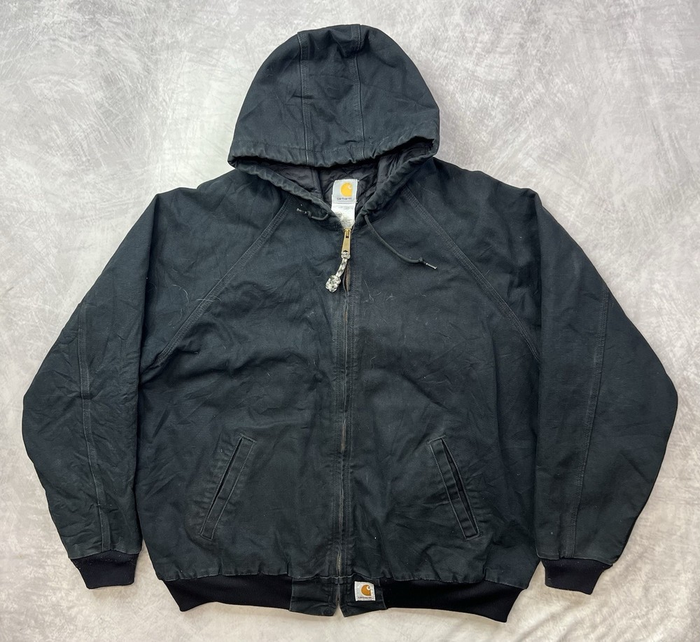 Vintage J268 BLK Carhartt Hooded Jacket Size 2XL Quilt Lined Black