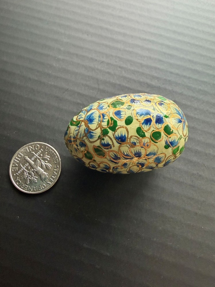 Hand-painted Polish Pottery egg figurine, featuring intricate blue floral