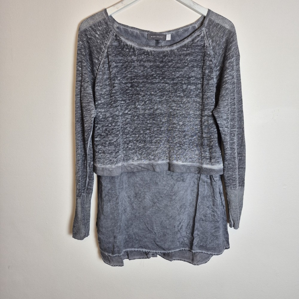 Mint Velvet 12 Grey Linen Knitted Layered Longline Top Long Sleeve Lagenlook