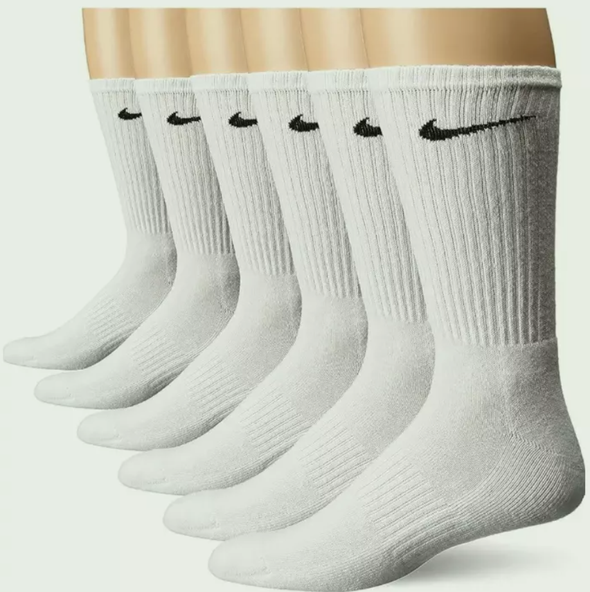 NIKE Dri-Fit Everyday Training 6-Pack Crew Socks Large (8-12) White