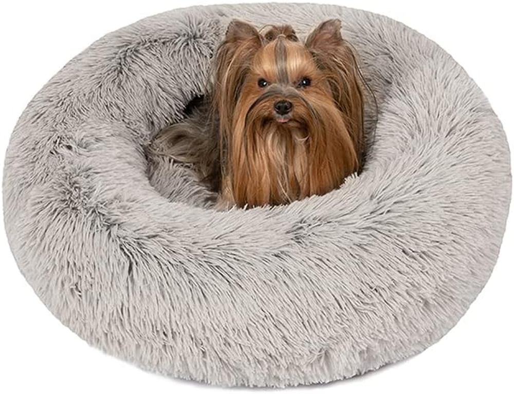Soft Plush Anti-Anxiety Pet Bed Machine Washable Non-Slip 23x23x6 Grey