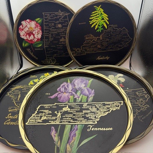 Vintage Gold & Black State Tray with Map State Flower Wall Mount or Serving