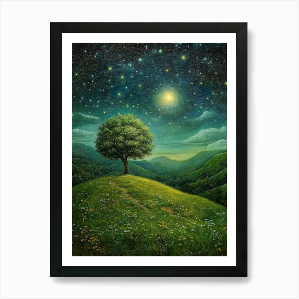 Night Tree Art Print Framed Wall Decor Canvas Poster Picture