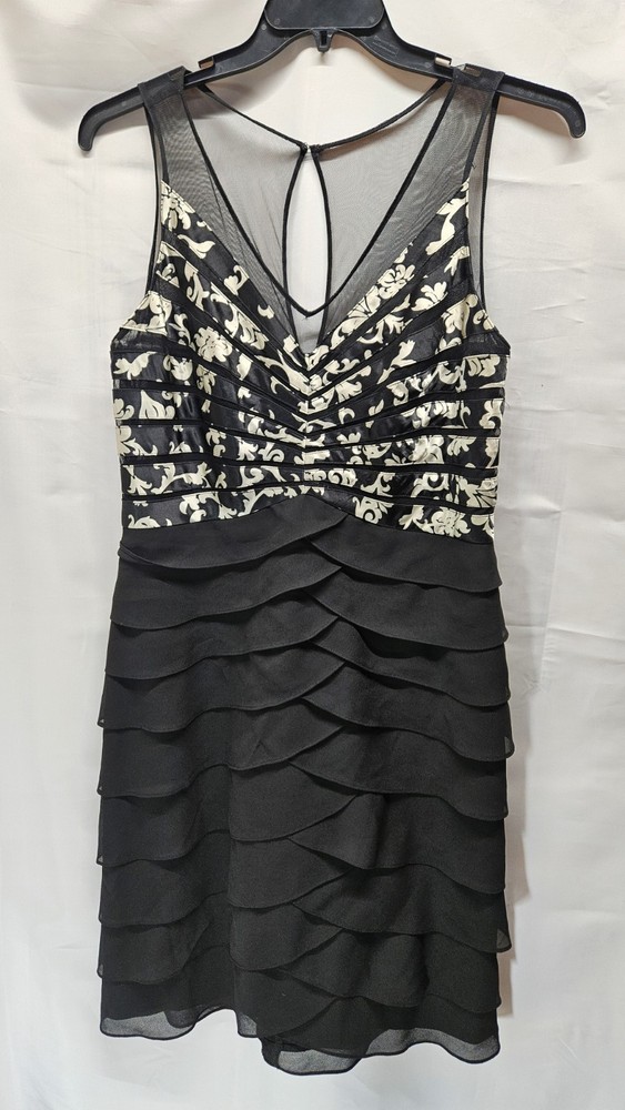 Womens Size 14 Black Sheer Shoulder Tiered Dress