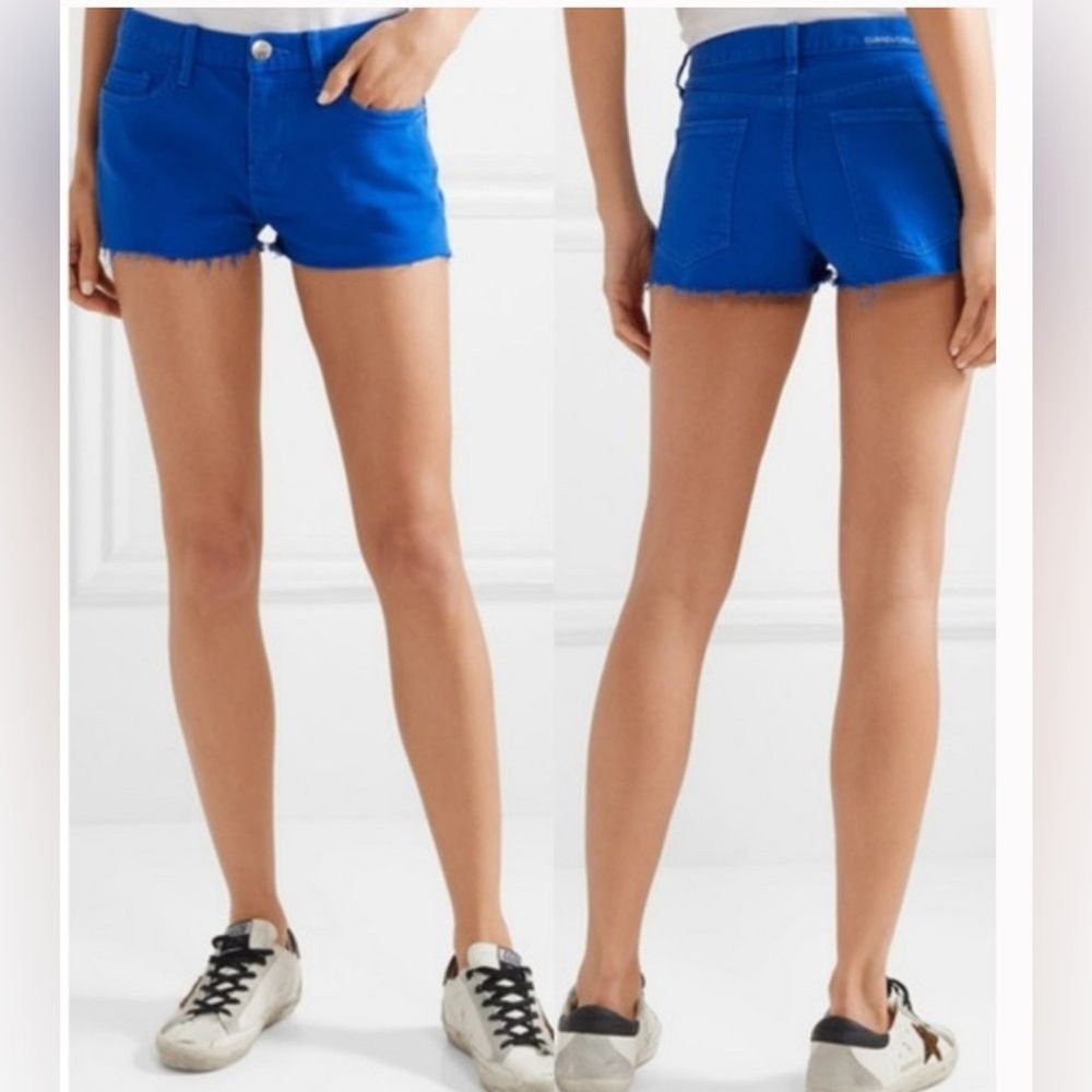 NWT Current Elliott Nautical Blue Denim Cut off Boyfriend Short size 25