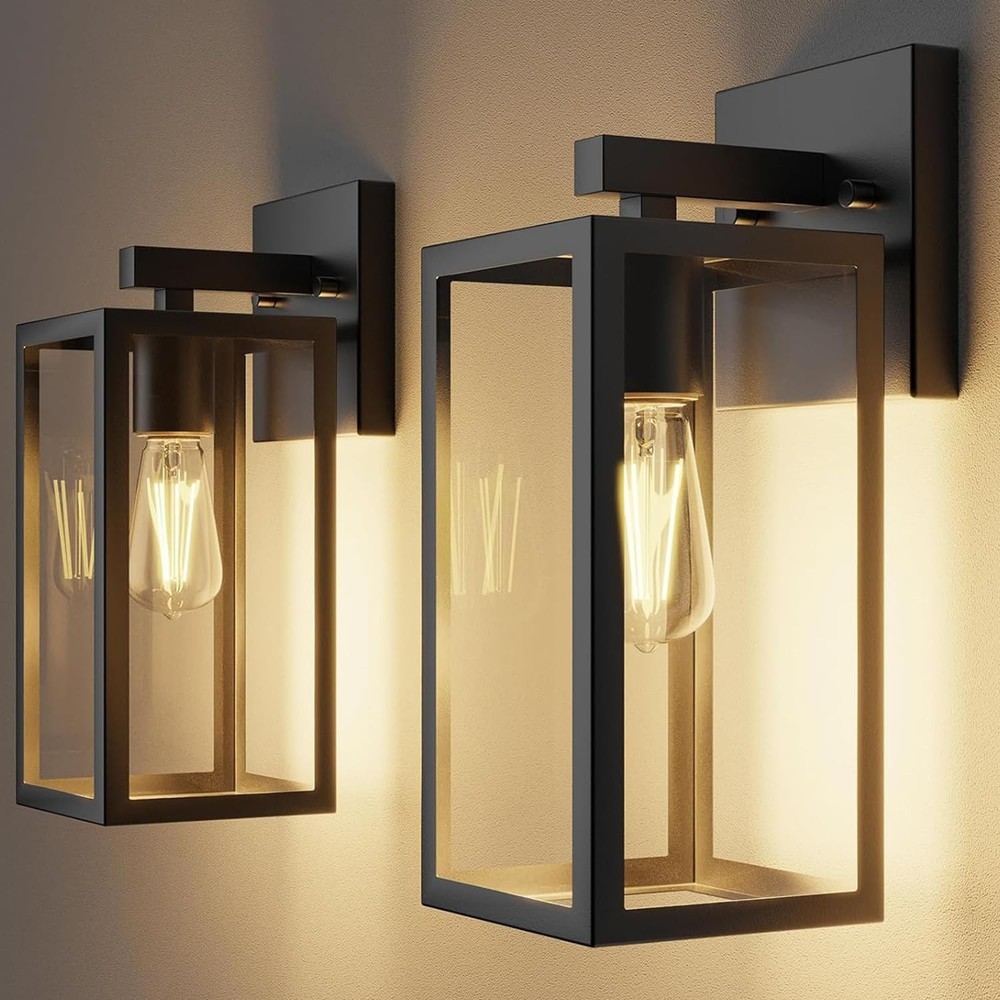 Kalium Porch Lights Outdoor Wall Light Fixture 2pcs, Matte Black, Wall Sconce...