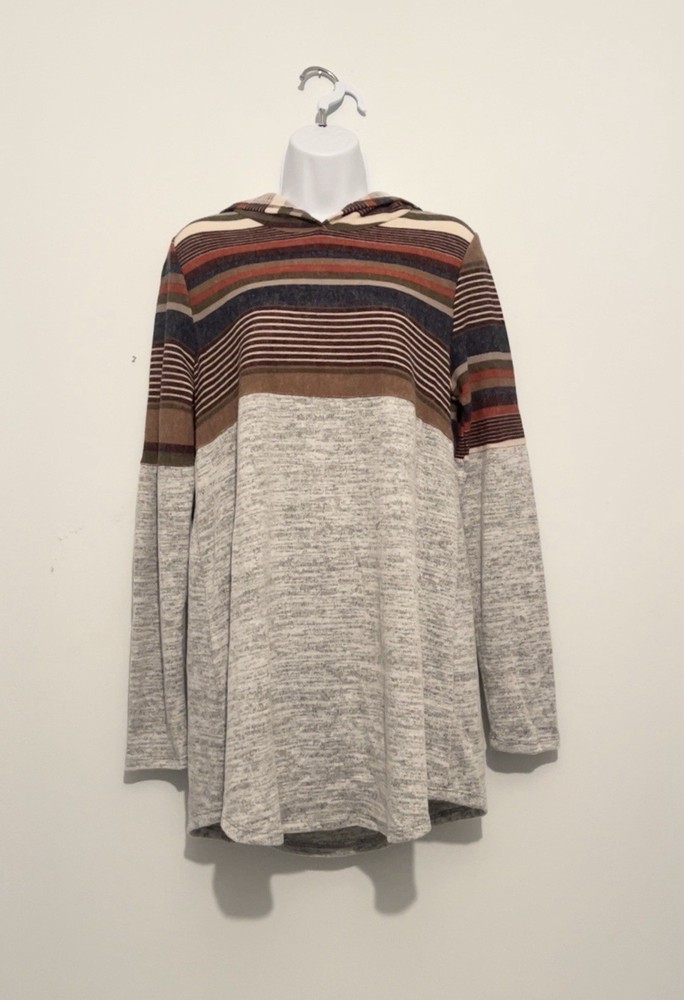 Womens Reborn J Dress Size Large Hooded Long-sleeve Long Blouse Gray Multicolor