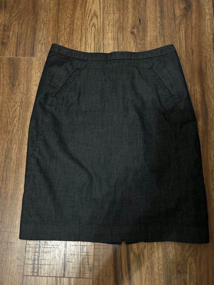 LOFT Dark Blue Denim Pencil Skirt Lined Zip Pockets Slit Petites 2P