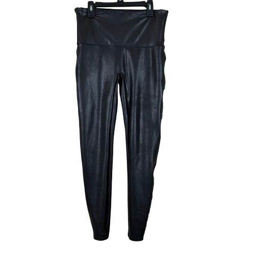 Spanx Black Faux Leather Leggings XL Slimming Control High Waist