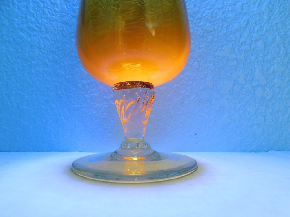 Vintage Empoli Italian Glass Vase Amber Optic Swirl Ribbed Twist Stem 10