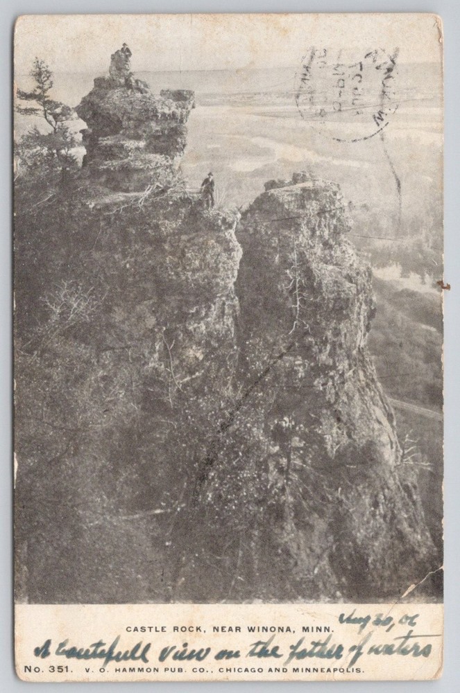 1906 Castle Rock Winona MN V.O. Hammon Pub Mississippi River Postcard