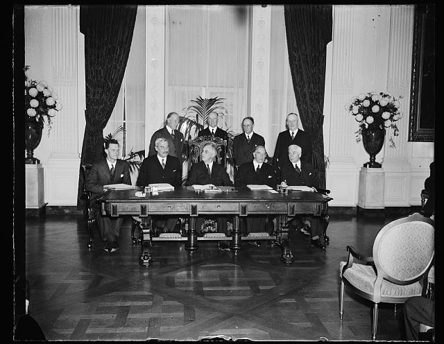 Washington DC 1930s U.S.-Britain-Canada Trade Treaty Signing White House
