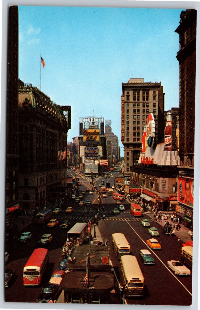 New York City~Birds Eye View @ Scenic Times Square~Manhattan Pub Vtg Postcard