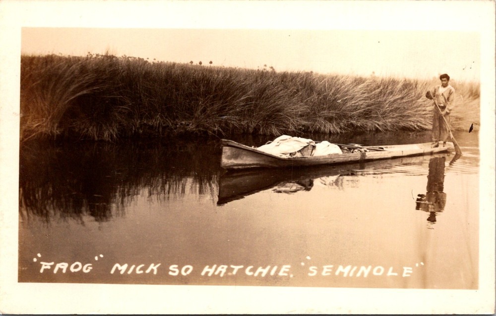 Florida Seminole Indian Everglades Wooden Dug Out Canoe RPPC Postcard      24128