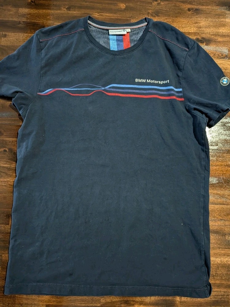 BMW Motorsport Shirt Mens Large Navy  Racing Graphic T-Shirt BMW Logo Stripes
