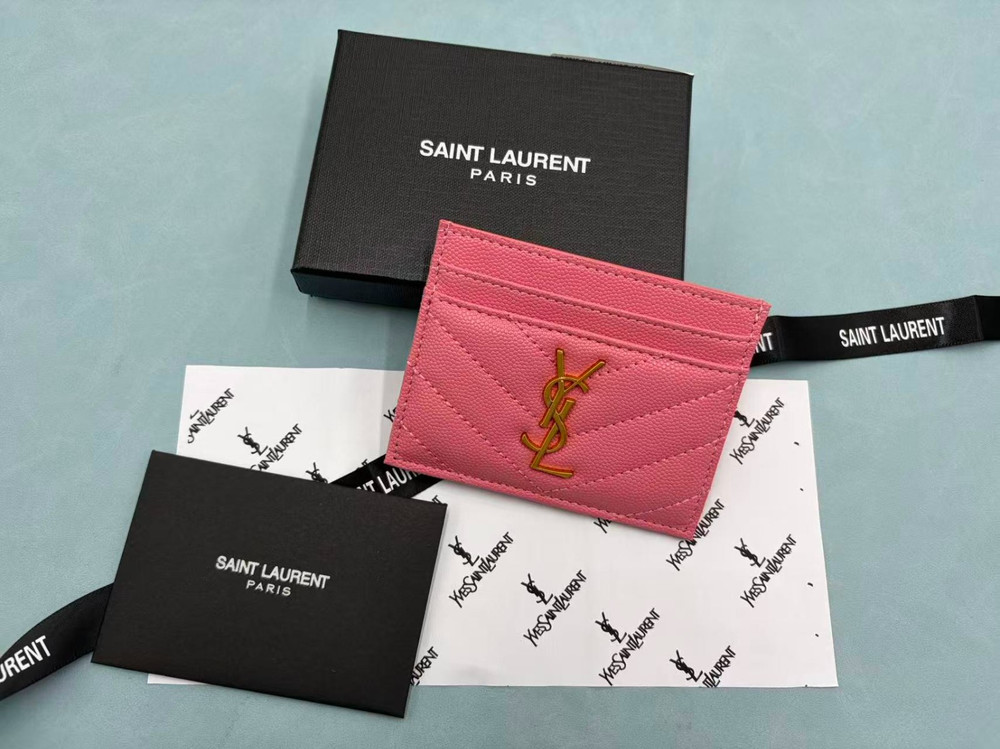 YSL Saint Laurent Leather card holder Women - Peach red
