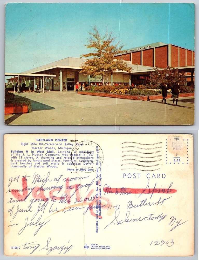 Eastland Center Harper Woods Michigan Postcard J.L. Hudson's Detroit Mall 1957