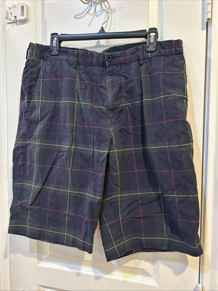 VINTAGE Polo Ralph Lauren Shorts Mens 36 Green Blue Tartan Plaid Y2K
