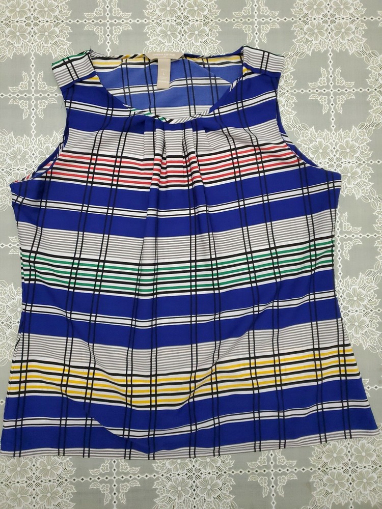 BANANA REPUBLIC Sleeveless Shell Blouse Womens Sz PL Plaid Top colorful Preowned