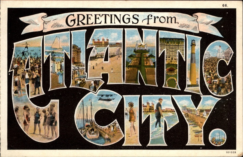 Greetings From Atlantic City NJ LARGE LETTER 1920s multi-view vtg postcard c990