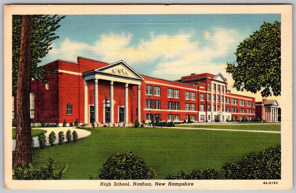 Vtg Linen Postcard High School Building Nashua, NH 1930s