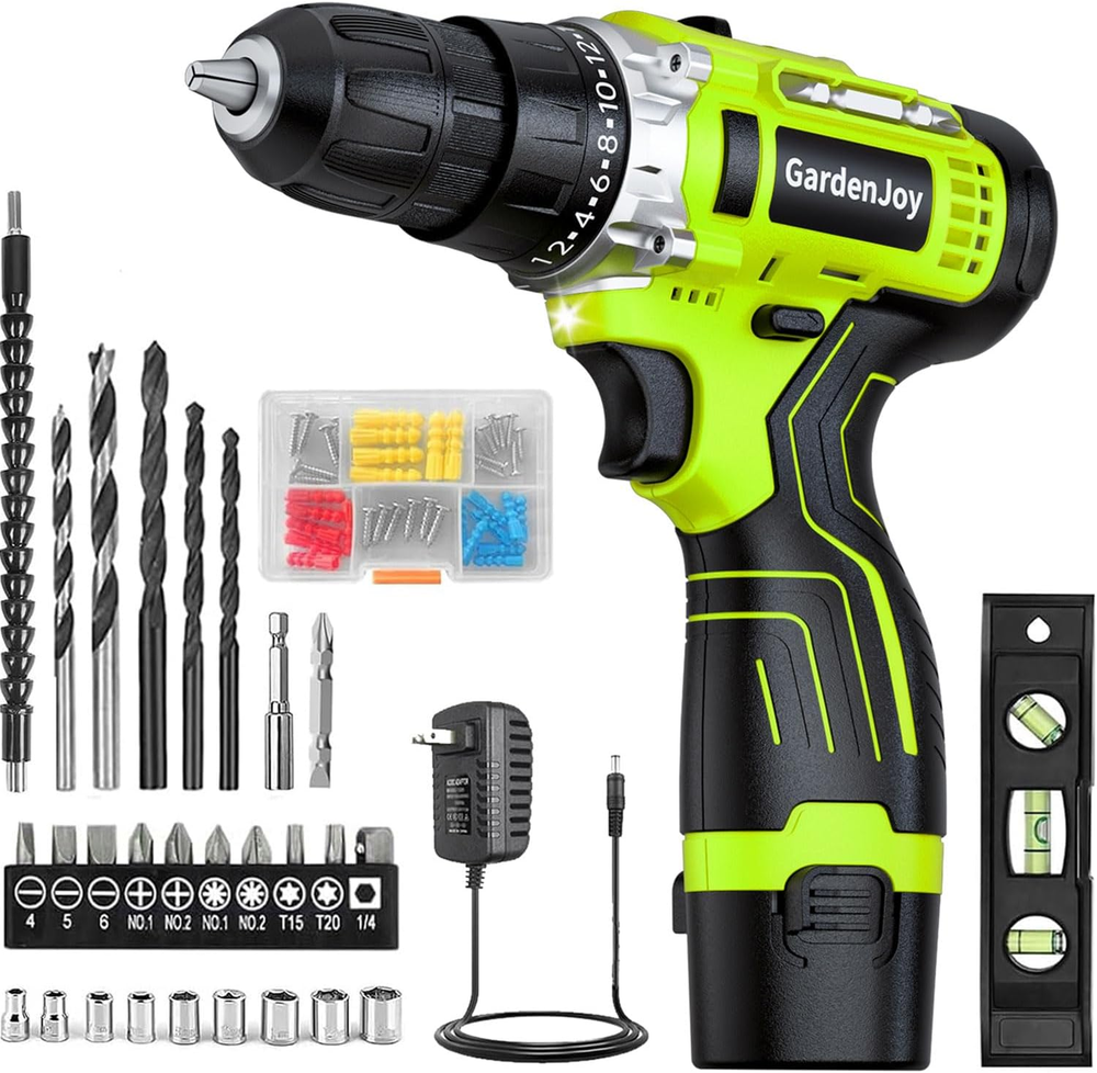 Cordless Power Drill Set: 12V Electric Drill with Battery and Charger, 65Pcs Ace-image