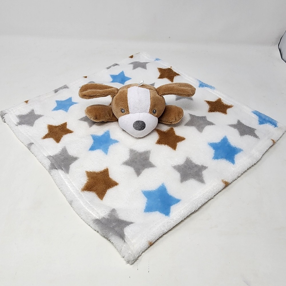 Baby Essentials Puppy Dog Stars Tan Blue Gray Security Blanket Lovey