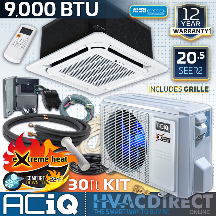 ACiQ 9000 BTU 20.5 SEER2 Ceiling Mini Split Heat Pump AC Inverter with Installation Kit-image