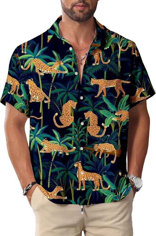 Orange Tiger Cartoon Graphic Hawaiian Shirt Unisex Casual Aloha Button