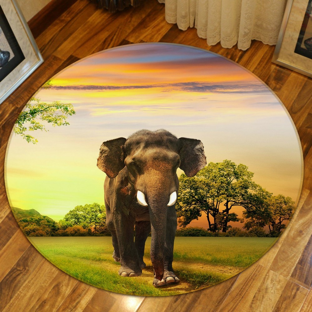 3D Grassland Elephant O1632 Animal Non Slip Rug Mat Elegant Photo Carpet Fay