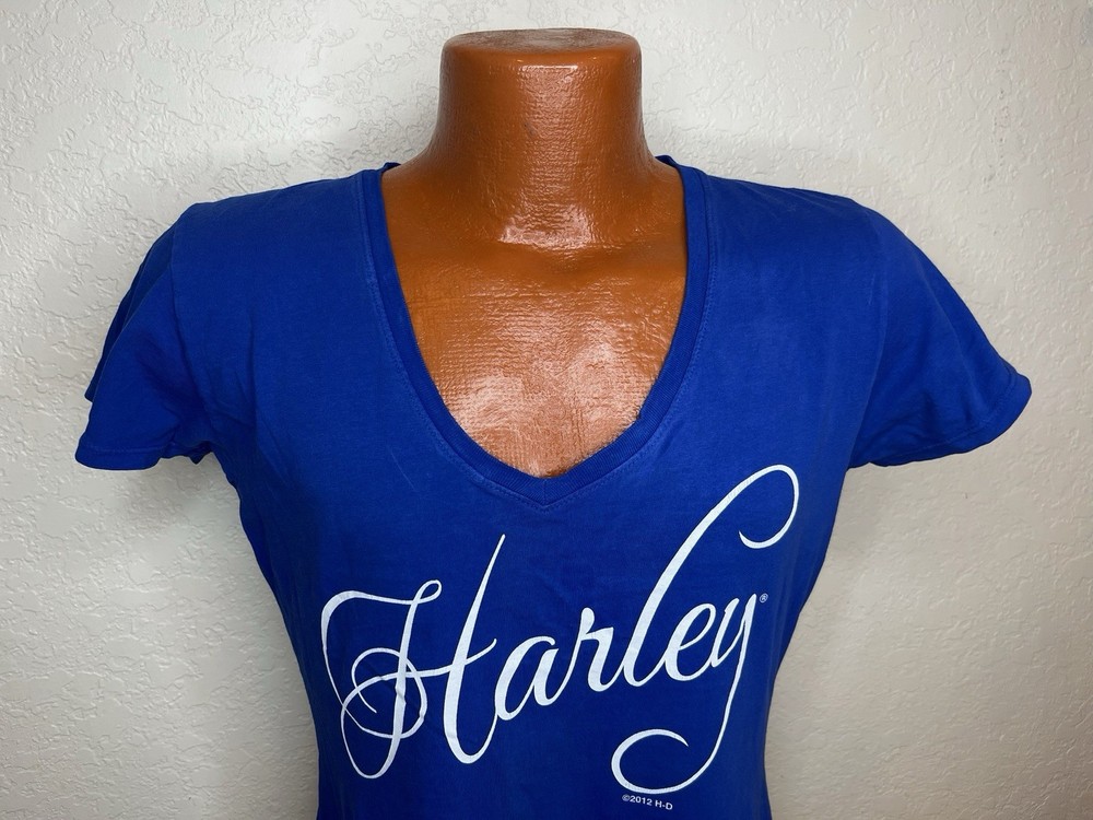 Women's Harley-Davidson Motorcycles S/S V-Neck T-Shirt Medium M - Blue