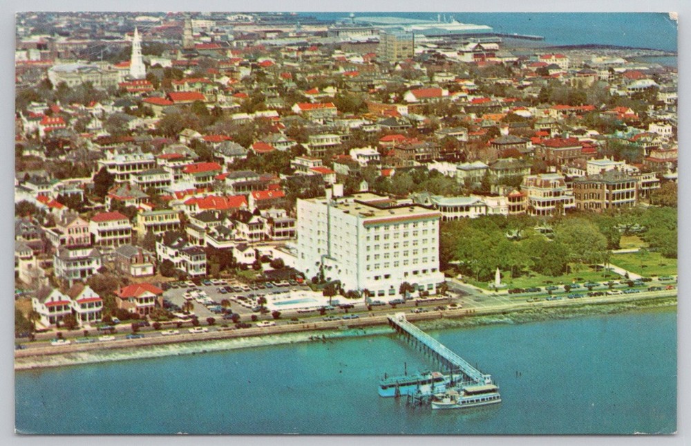Sheraton-Fort Sumter Hotel Charleston SC Aerial View Vintage Postcard
