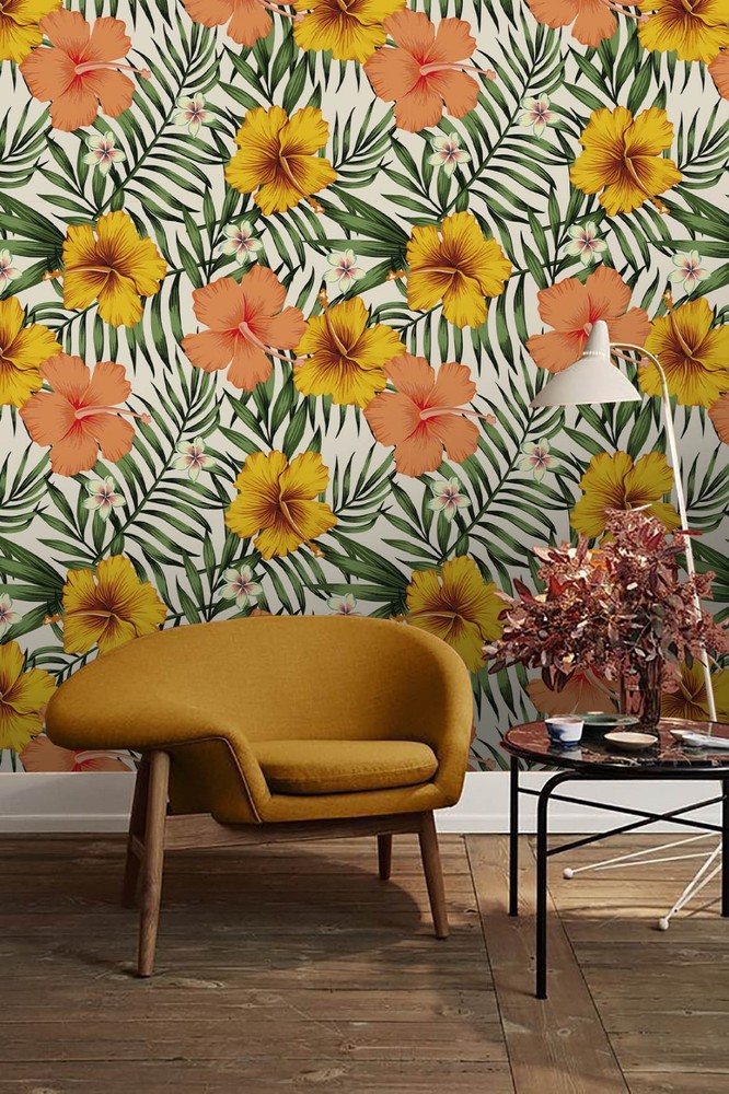 3D Hibiscus Leaves Pattern Wall Murals Wallpaper Murals Wall Sticker