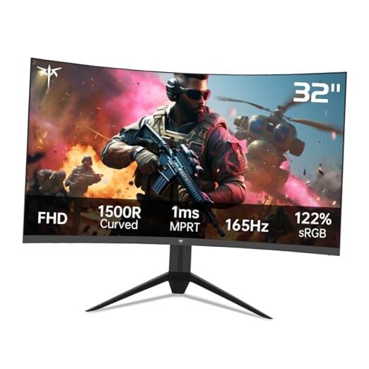 Curved Gaming Monitor, 165Hz 1ms MPRT, 2K 1440P 144Hz 32 inch FHD VA 165Hz 1ms