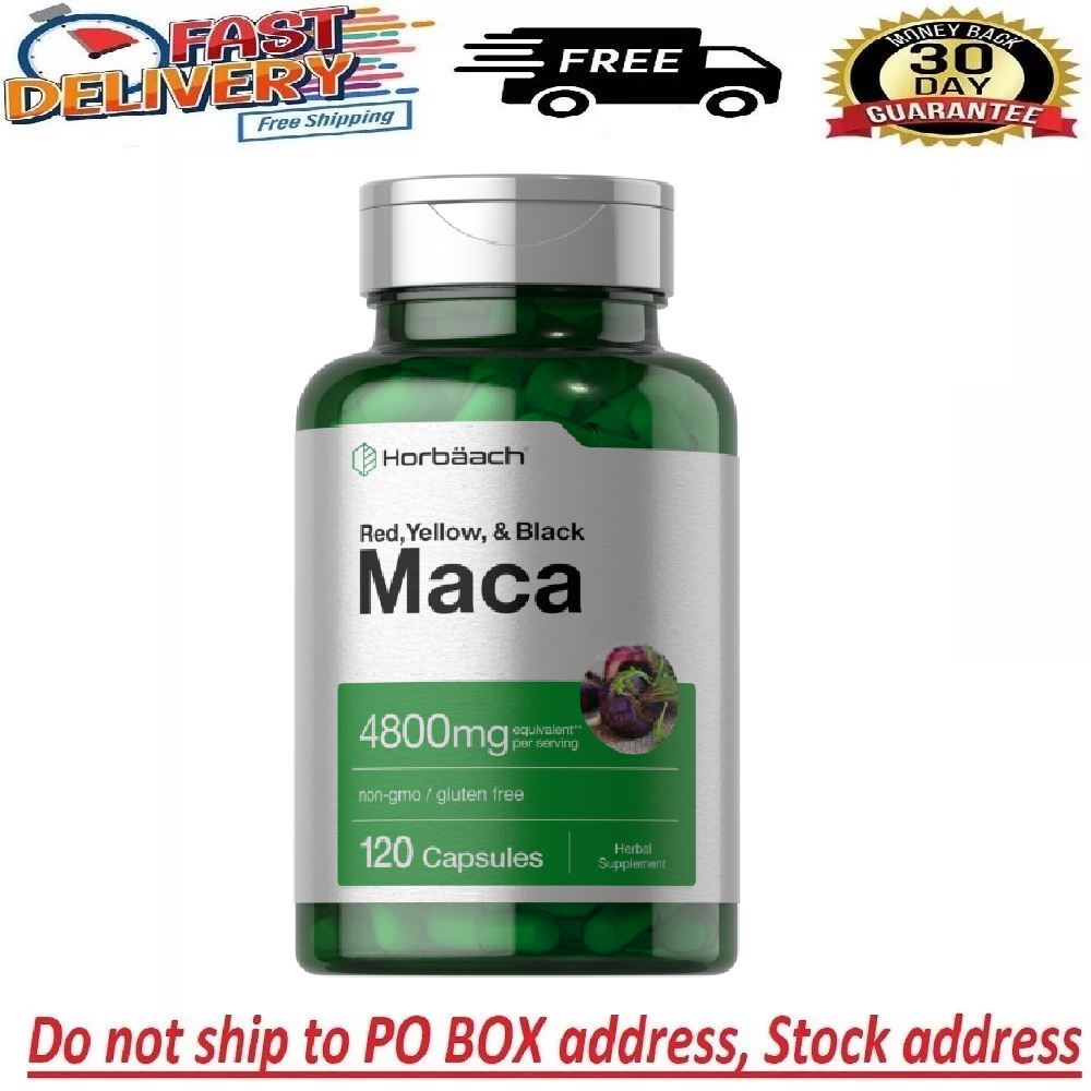 Maca Root Capsules 4800 mg | 120 Pills | Peruvian Maca Extract | by Horbaach