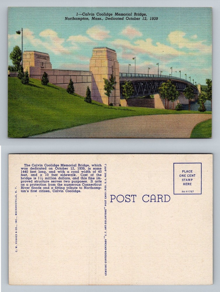 Northampton, MA-Massachusetts, Calvin Coolidge Bridge c1939 Vintage Postcard