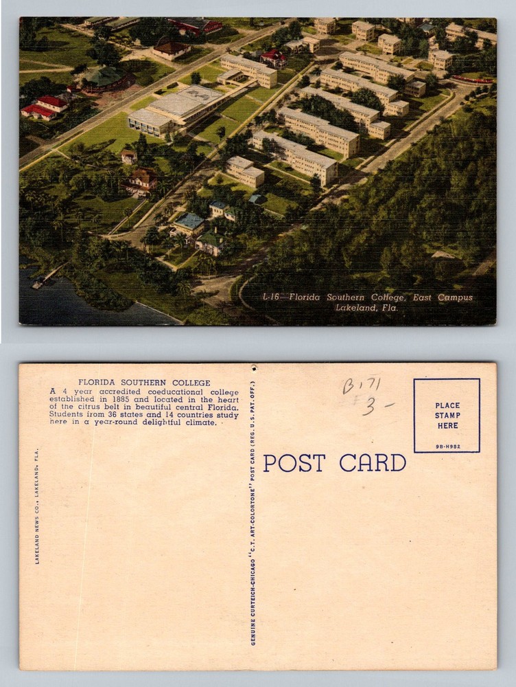 Lakeland, FL-Florida, Aerial Florida Southern College Campus Vintage Postcard