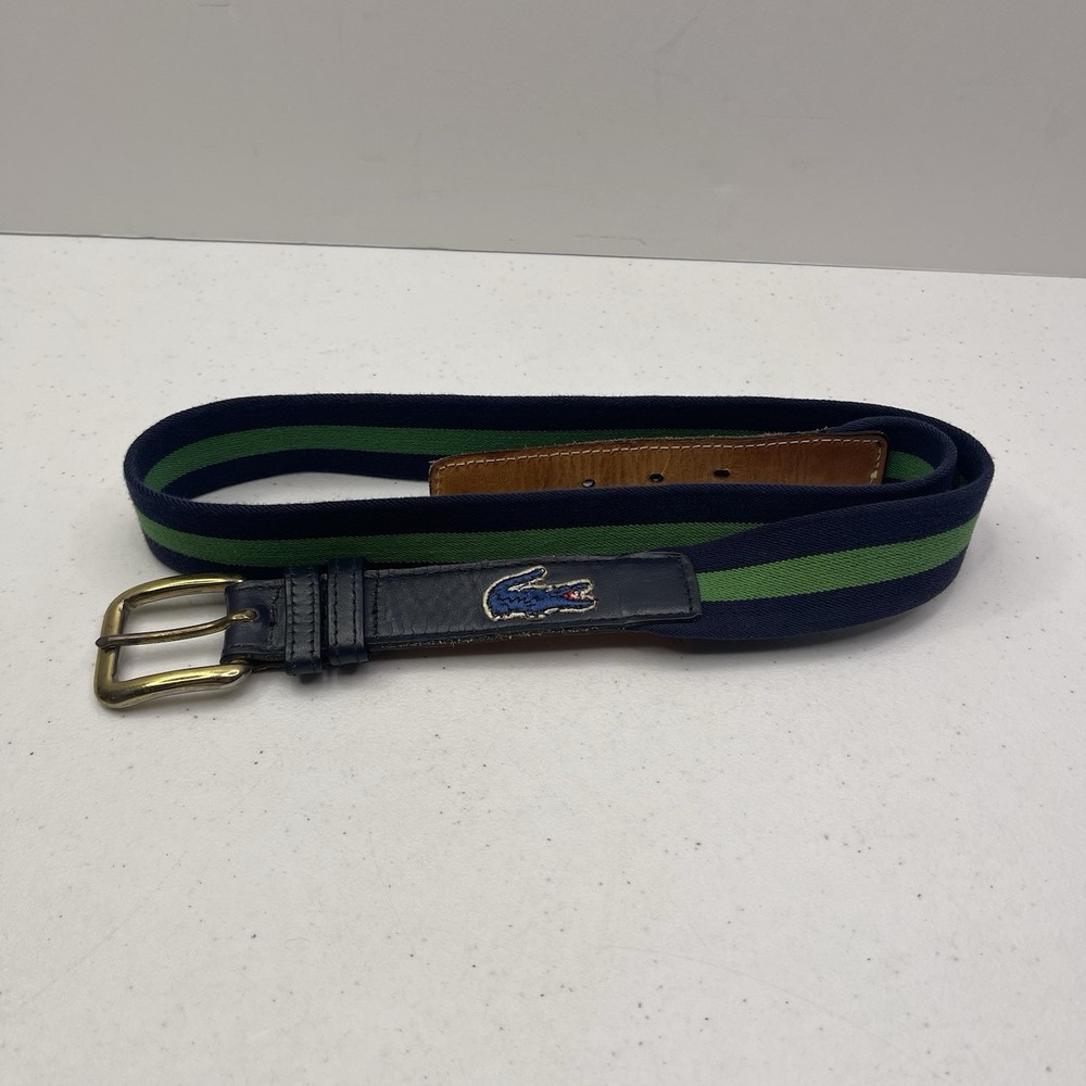 Mens Vintage Lacoste Belt Navy Blue Green Stripes 34/35