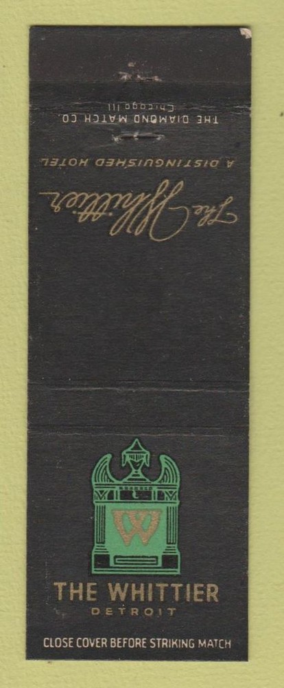 Matchbook Cover - Whittier Hotel Detroit MI
